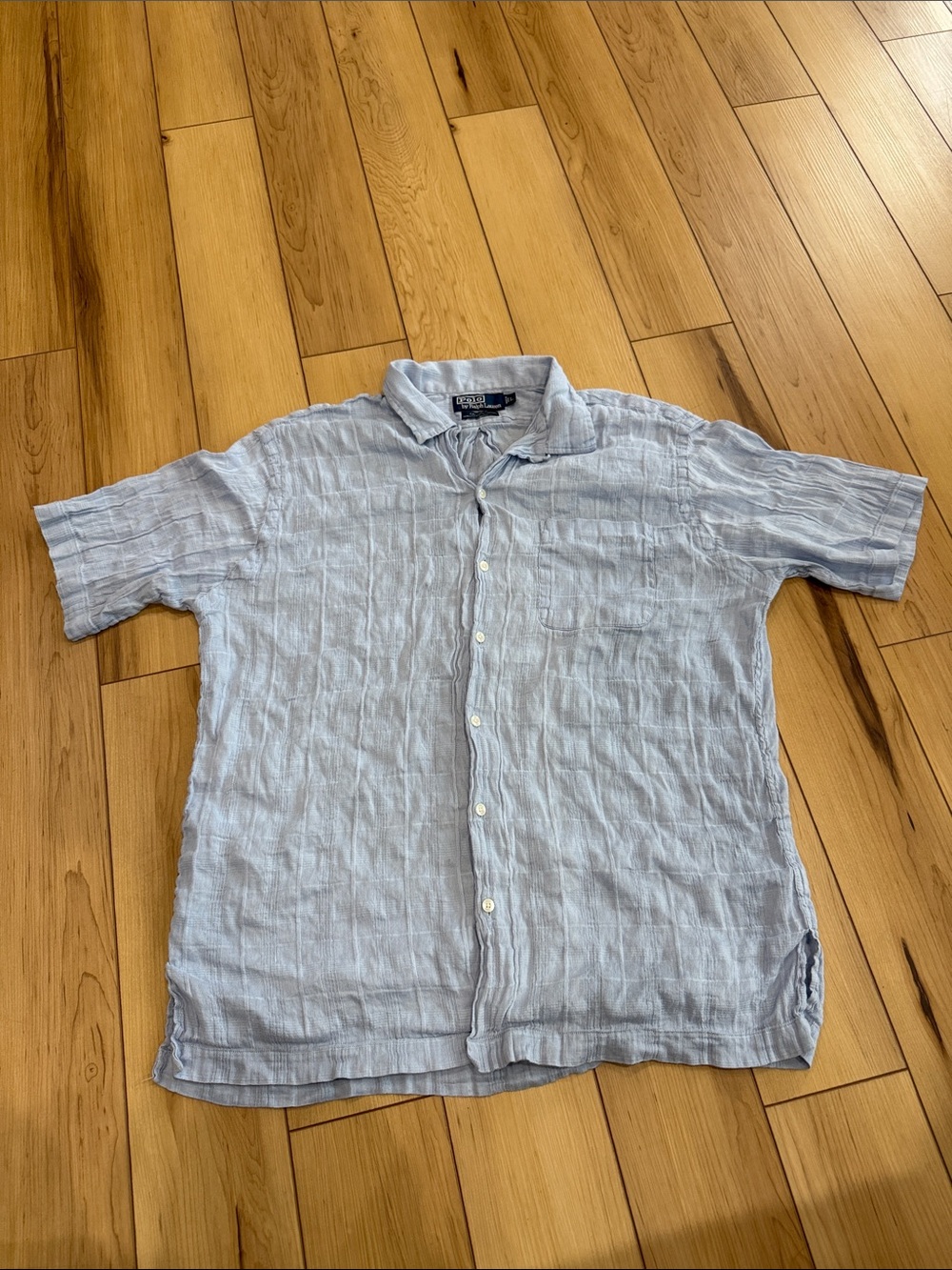 Ralph Lauren Light Blue Short-Sleeve Button-Down Caldwell Linen/Cotton Shirt